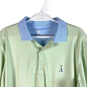 F&G‎ Tech Golf Polo Shirt Mens L Yellow Blue Striped Short Sleeve Stretch